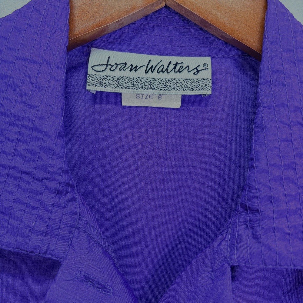 Vintage Joan Walters Woman's Nylon Button Up Jumpsuit Size 8 Purple 80's 90's - Picture 8 of 16